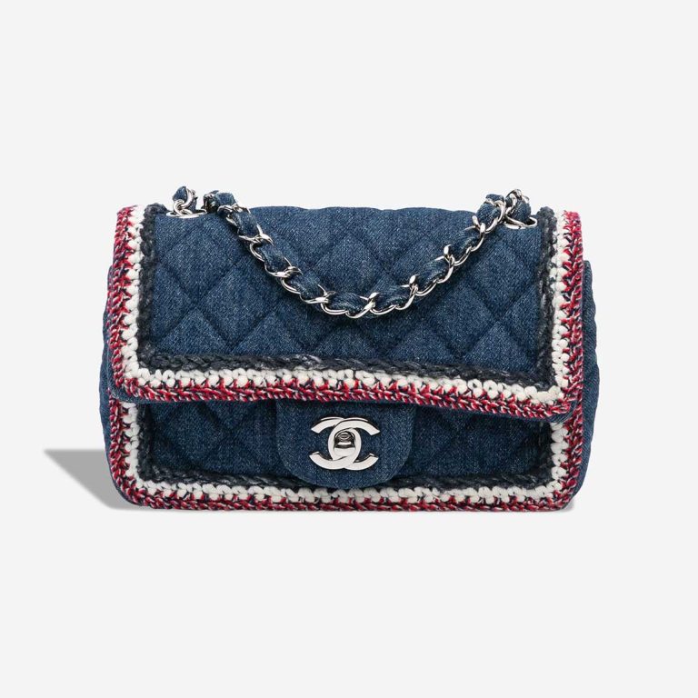 Chanel Timeless Mini Rectangular Denim / Tweed Blue / White / Red Front | Sell your designer bag