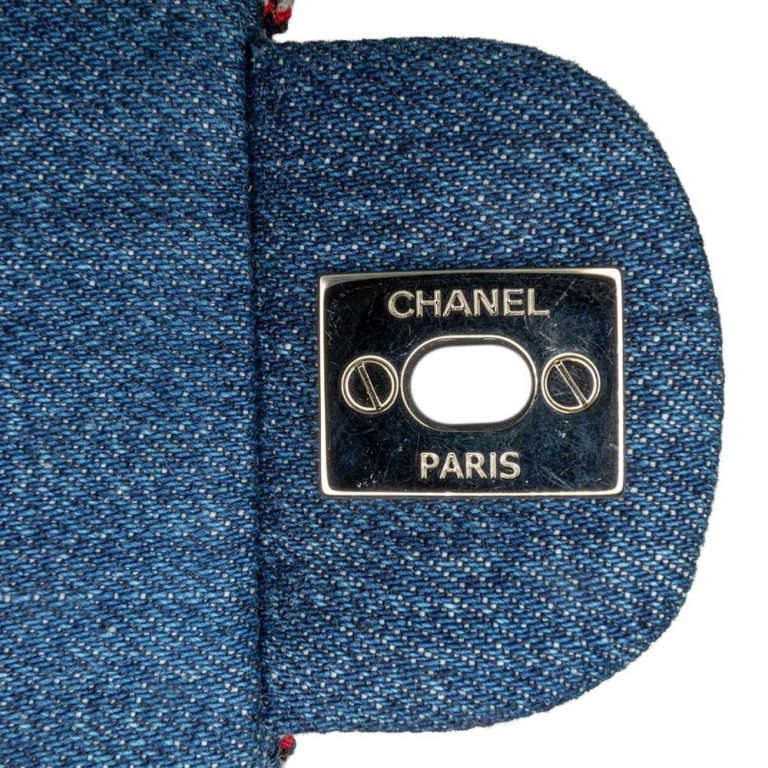Chanel Timeless Mini Rectangular Denim / Tweed Blue / White / Red Front | Sell your designer bag