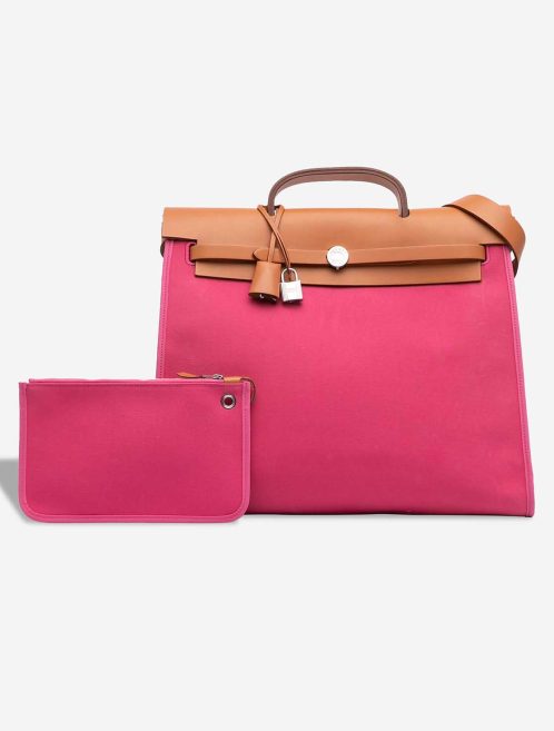 Hermès Herbag 39 Vache Hunter / Toile Sable Naturel / Rose Tyrien Front | Sell your designer bag