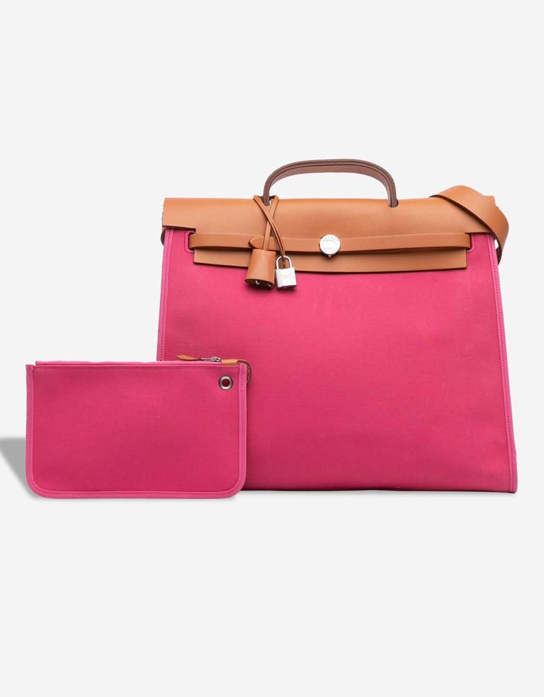 Hermès Herbag 39 Vache Hunter / Toile Sable Naturel / Rose Tyrien Front | Sell your designer bag