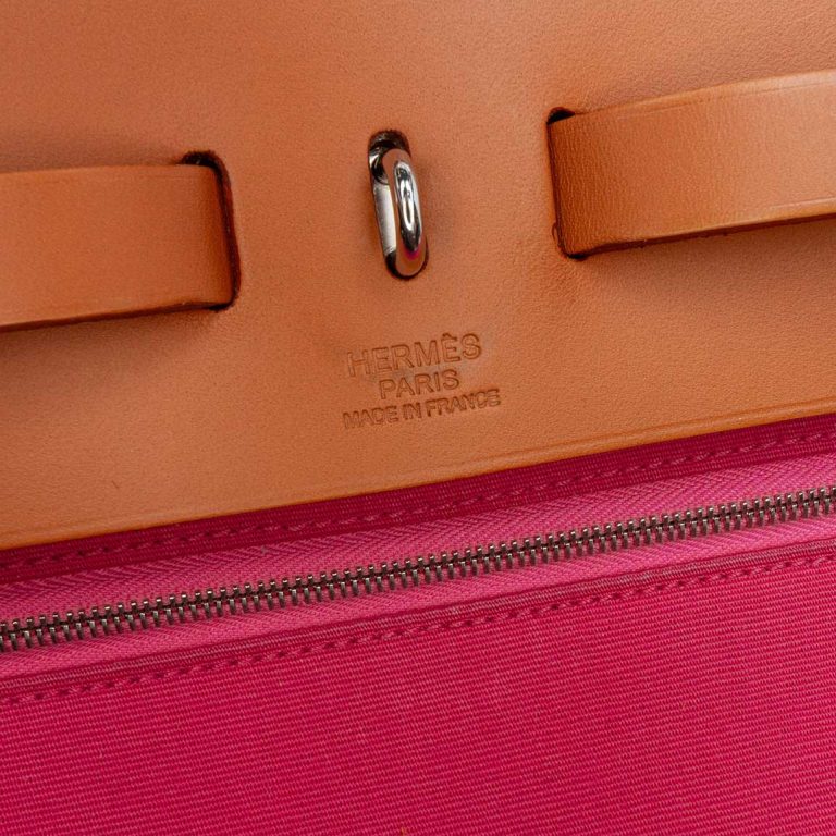 Hermès Herbag 39 Vache Hunter / Toile Sable Naturel / Rose Tyrien Front | Sell your designer bag