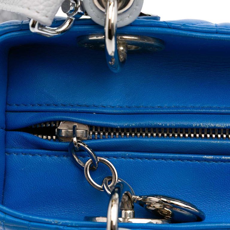 Dior Lady Medium Lamb White / Blue Signs of wear | Sell your designer bag