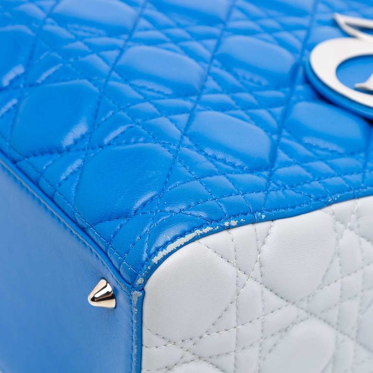 Dior Lady Medium Lamb White / Blue Signs of wear | Sell your designer bag