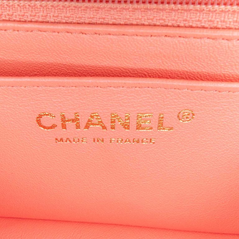 Chanel Timeless Chevron Mini Rectangular Lamb Coral Pink Logo | Sell your designer bag