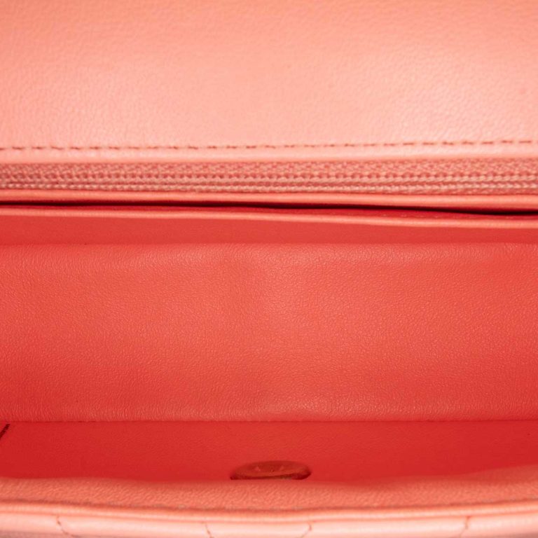 Chanel Timeless Chevron Mini Rectangular Lamb Coral Pink Inside | Sell your designer bag