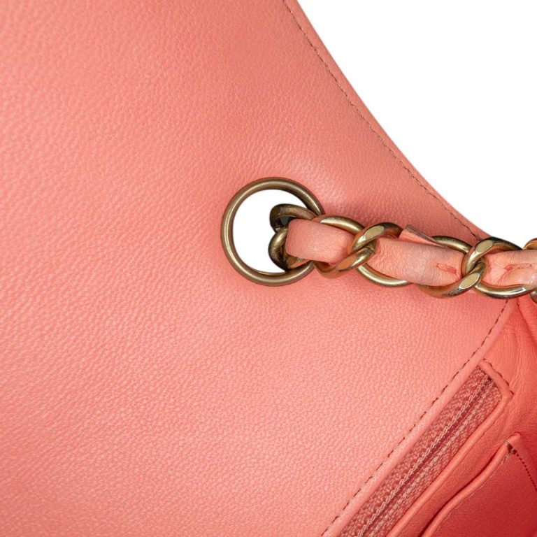Chanel Timeless Chevron Mini Rectangular Lamb Coral Pink Signs of wear | Sell your designer bag