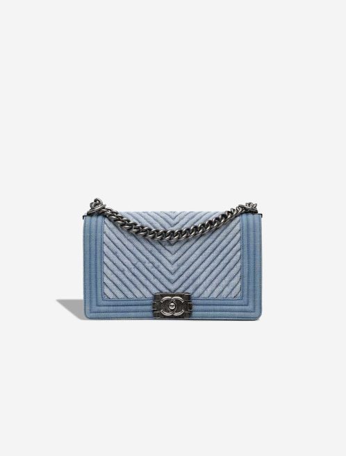 Chanel Boy Chevron Medium Denim Blue Front | Sell your designer bag