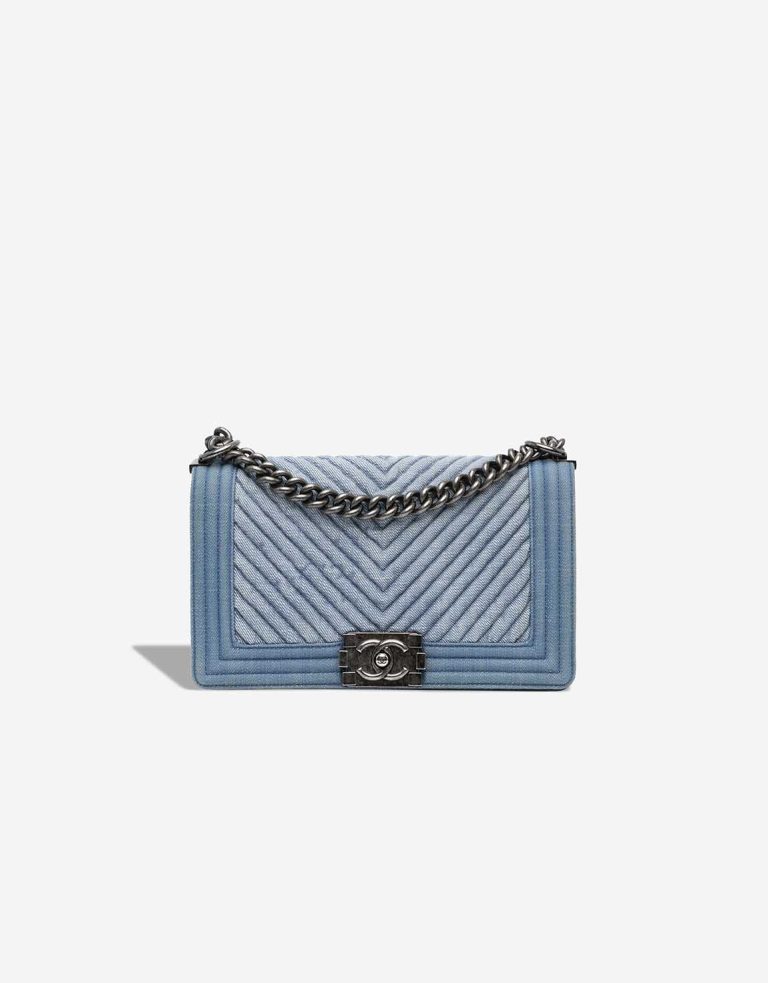 Chanel Boy Chevron Medium Denim Blue Front | Sell your designer bag