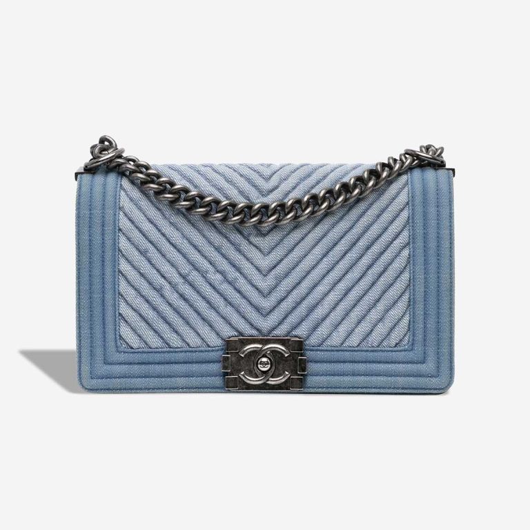 Chanel Boy Chevron Medium Denim Blue Front | Sell your designer bag