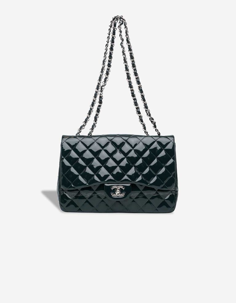 Chanel Timeless Jumbo Patent Petrol Blue Front | Sell your designer bag