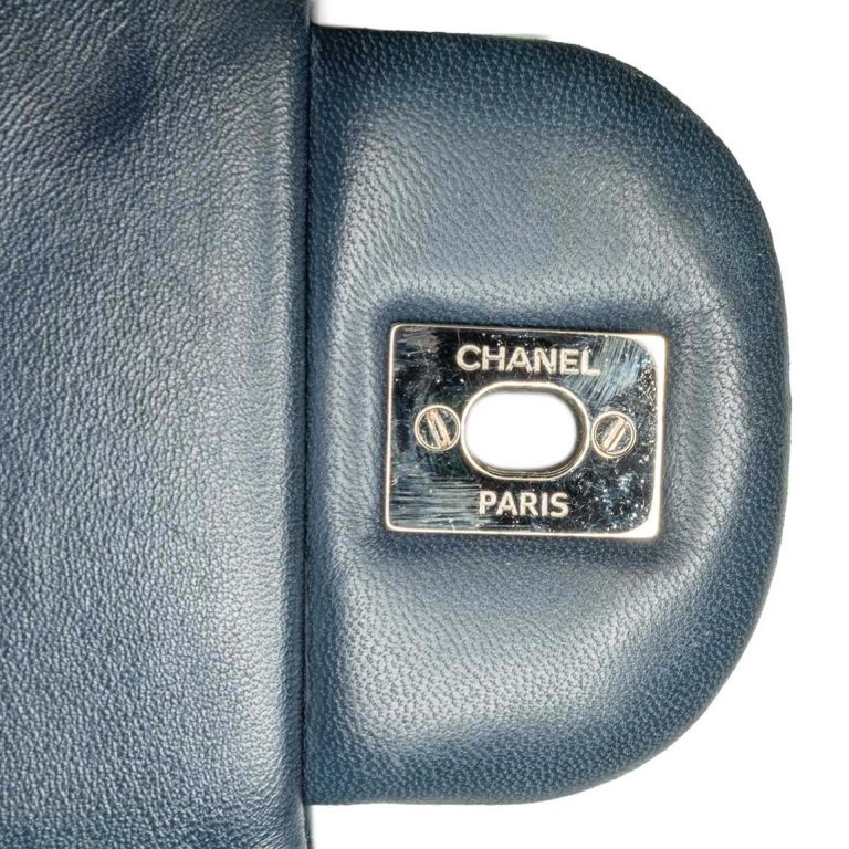 Chanel Timeless Jumbo Patent Petrol Blue Signs of wear | Sell your designer bag