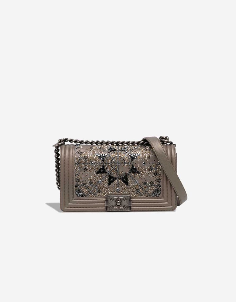 Chanel Boy Medium Goat Metallic Taupe Front | Sell your designer bag