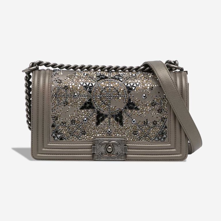 Chanel Boy Medium Goat Metallic Taupe Front | Sell your designer bag