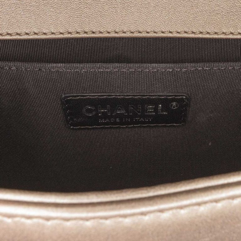 Chanel Boy Medium Goat Metallic Taupe Logo | Sell your designer bag