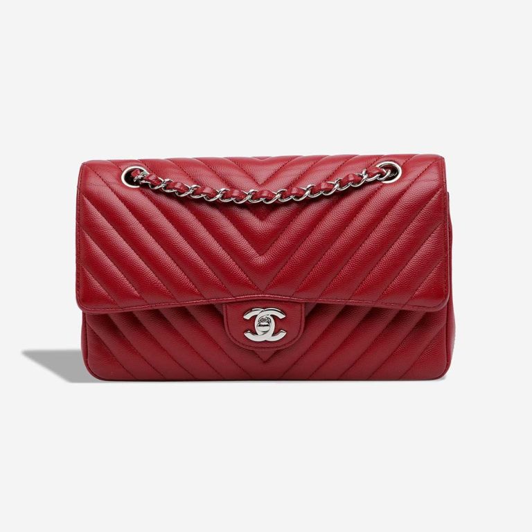 Chanel Timeless Chevron Medium Caviar Red Front | Sell your designer bag
