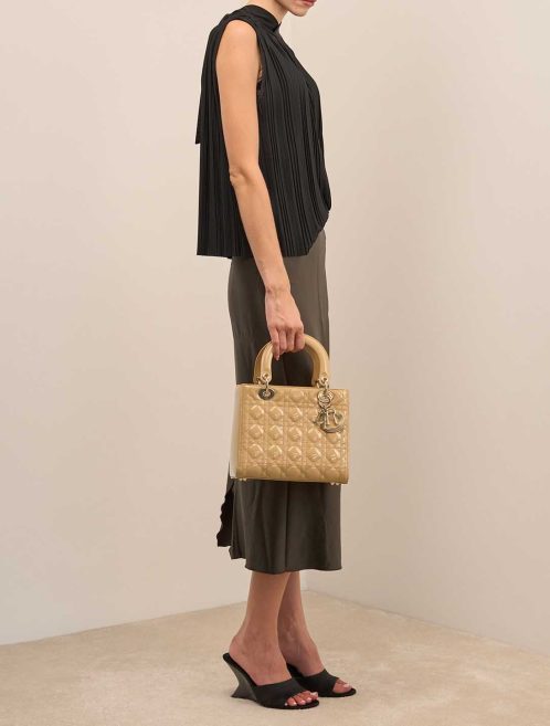 Dior Lady Medium Patent Beige on Model | Sell your designer bag