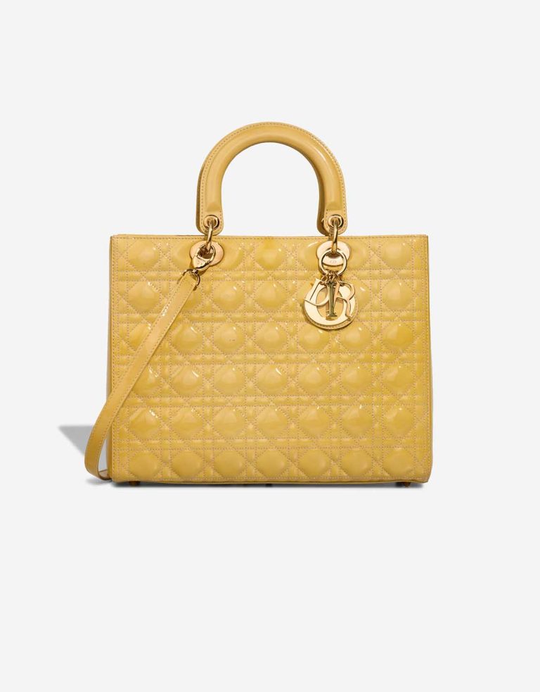 Dior Lady Large Patent Mustard Front | Sell your designer bag