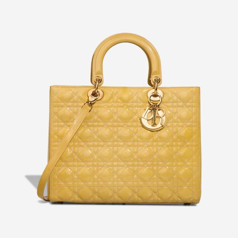 Dior Lady Large Patent Mustard Front | Sell your designer bag