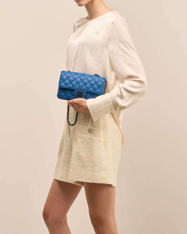 Chanel Timeless Mini Rectangular Lamb Blue Front | Sell your designer bag