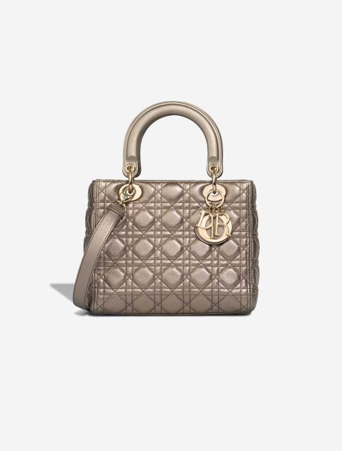 Dior Lady Medium Calf Metallic Grey Front | Sell your designer bag
