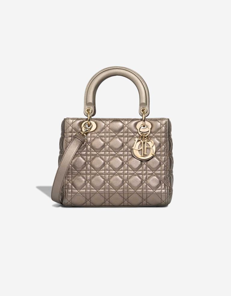 Dior Lady Medium Calf Metallic Grey Front | Sell your designer bag