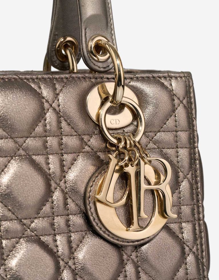 Dior Lady Medium Calf Metallic Grey Closing System | Sell your designer bag