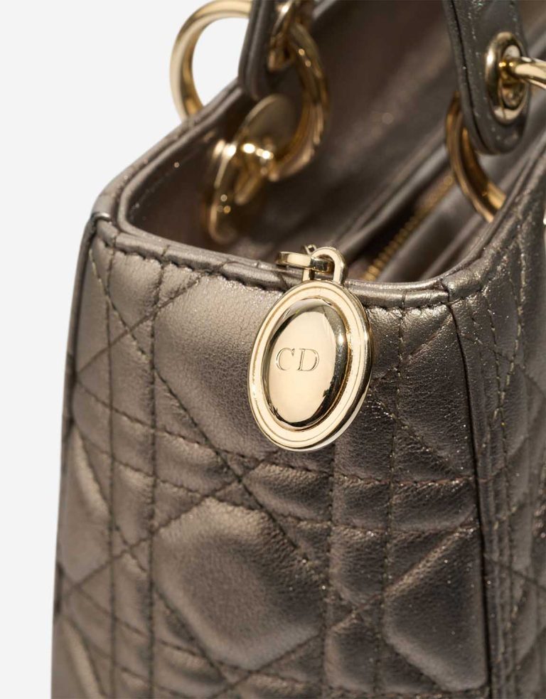 Dior Lady Medium Calf Metallic Grey Signs of wear | Sell your designer bag