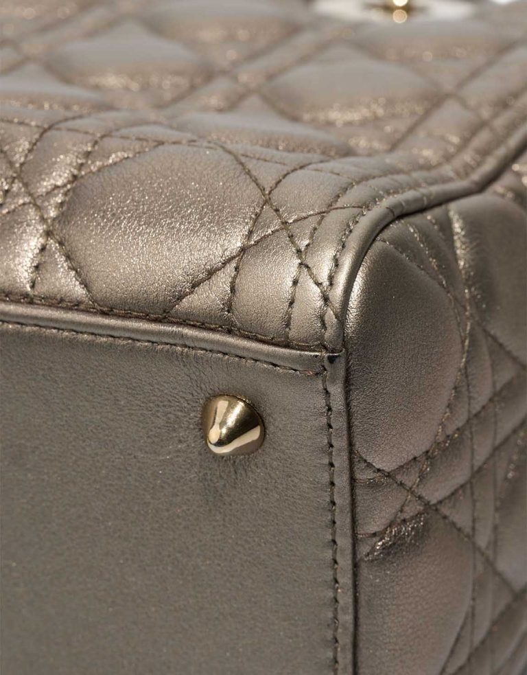 Dior Lady Medium Calf Metallic Grey Signs of wear | Sell your designer bag