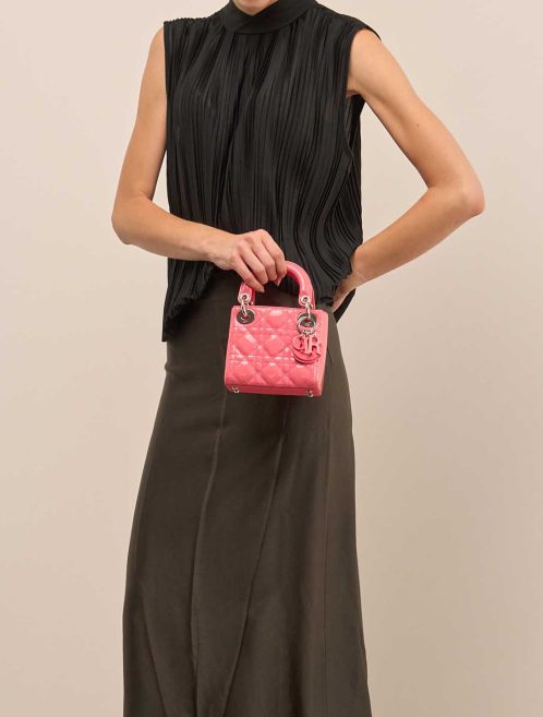 Dior Lady Micro Patent Pink on Model | Sell your designer bag