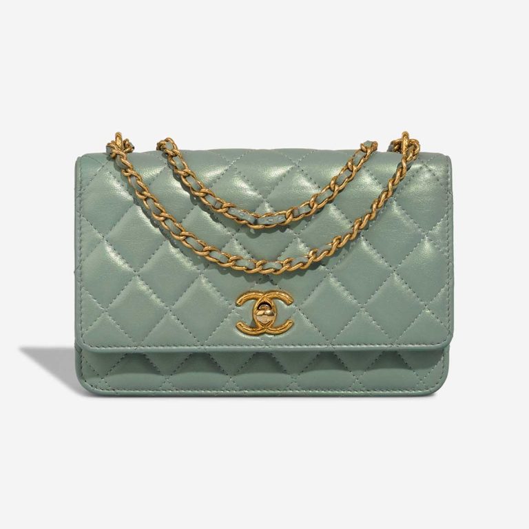 Chanel Trendy CC Wallet On Chain Lamb Iridescent / Water Green Front | Sell your designer bag