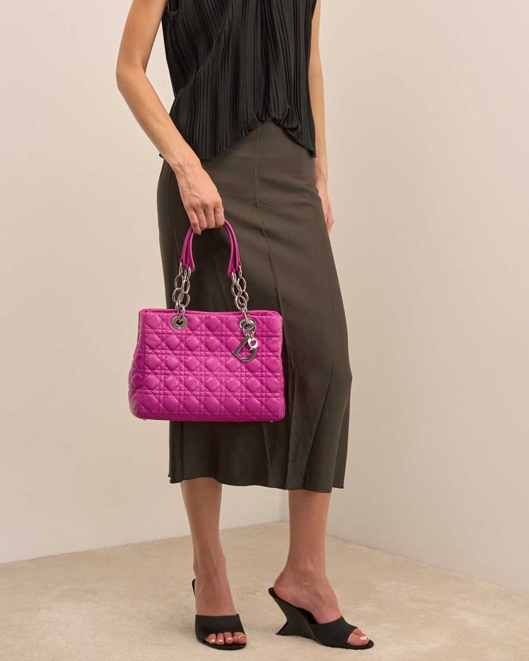 Dior Lady Shopping Tote Medium Lamb Pink Front | Sell your designer bag