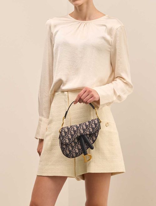 Dior Saddle Mini Oblique Jacquard Blue on Model | Sell your designer bag