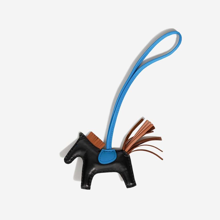Hermès Rodeo PM Milo Lamb Black / Sésame / Bleu Zanzibar Front | Sell your designer bag