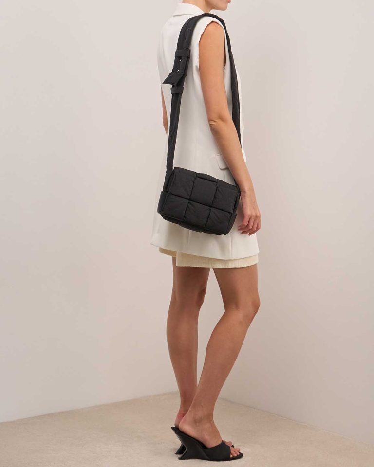 Bottega Veneta Tech Cassette Nylon Black on Model | Sell your designer bag