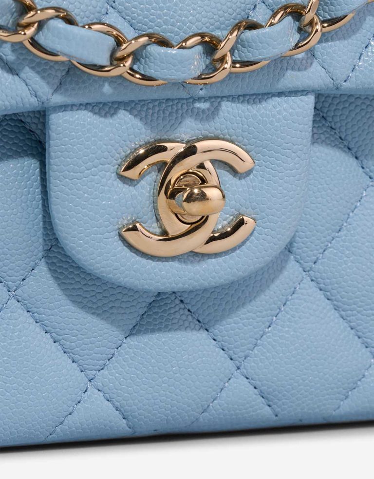 Chanel Timeless Small Caviar Light Blue Closing System | Sell your designer bag