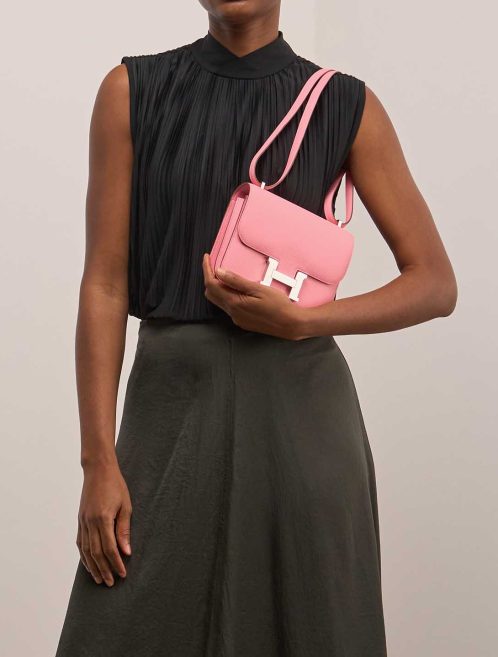 Hermès Constance 18 Epsom Rose Confetti on Model | Sell your designer bag