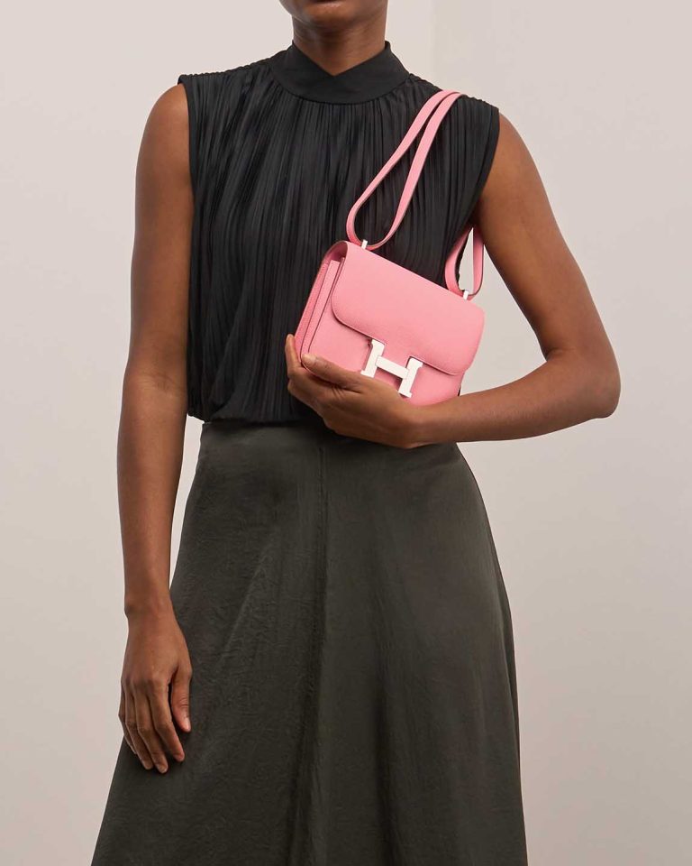 Hermès Constance 18 Epsom Rose Confetti on Model | Sell your designer bag