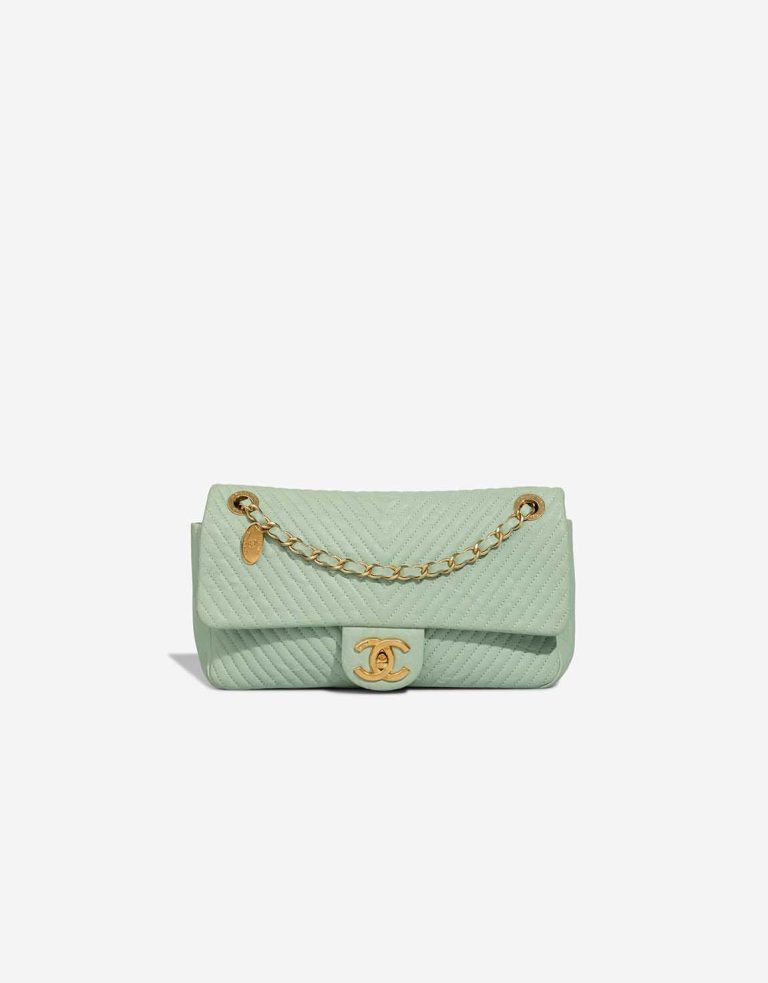 Chanel Flap Bag Chevron Medium Crinkled Calf Green Front | Sell your designer bag