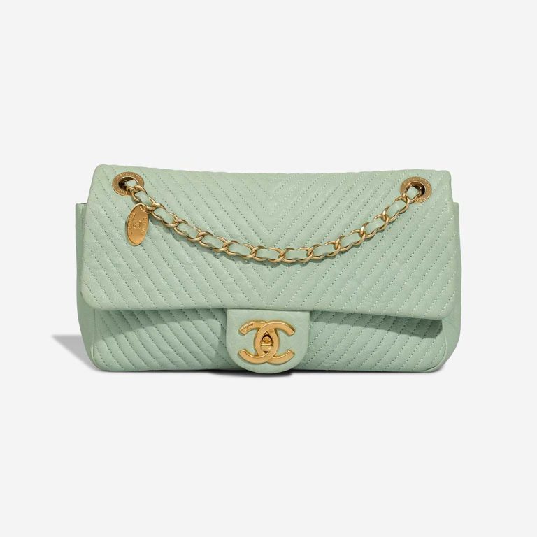 Chanel Flap Bag Chevron Medium Crinkled Calf Green Front | Sell your designer bag