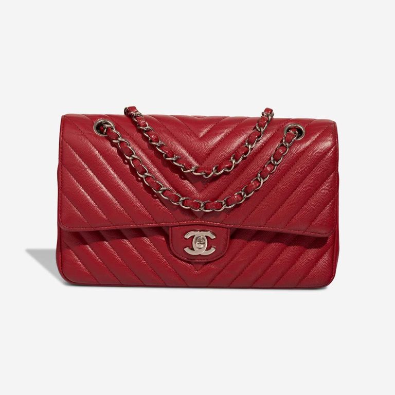 Chanel Timeless Chevron Medium Caviar Dark Red Front | Sell your designer bag