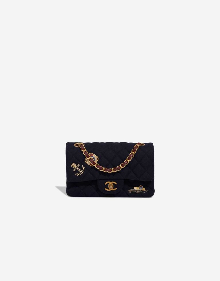 Chanel Timeless Paris-Hamburg Mini Rectangular Lamb / Jersey Blue / Red Front | Sell your designer bag