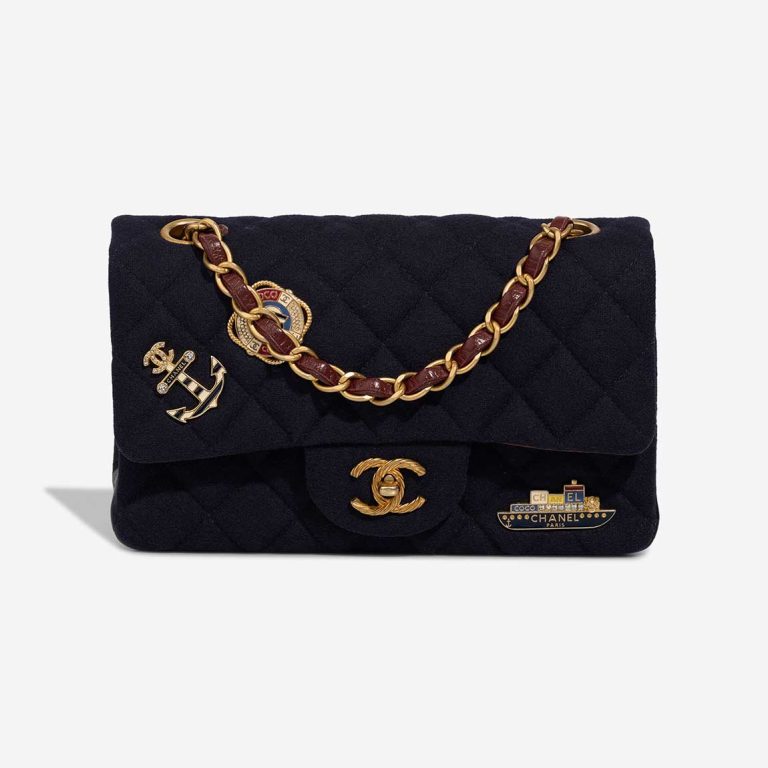 Chanel Timeless Paris-Hamburg Mini Rectangular Lamb / Jersey Blue / Red Front | Sell your designer bag