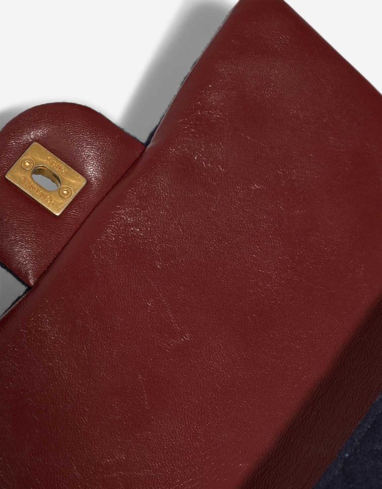 Chanel Timeless Paris-Hamburg Mini Rectangular Lamb / Jersey Blue / Red Signs of wear | Sell your designer bag