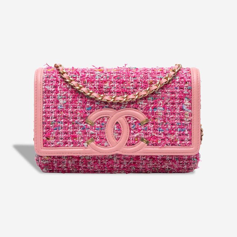 Chanel Filigree Wallet On Chain Tweed Pink Front | Sell your designer bag