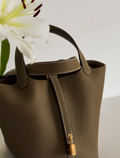 Hermès Picotin Étoupe with flower