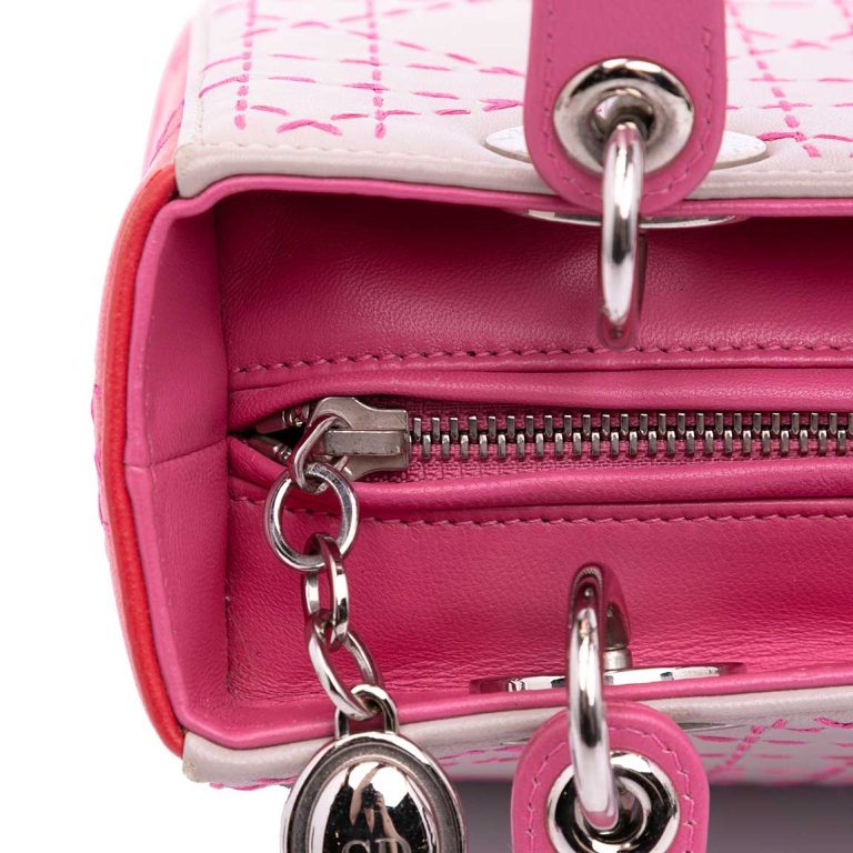 Dior Lady Medium Lamb Light Pink / Pink / Red Front | Sell your designer bag
