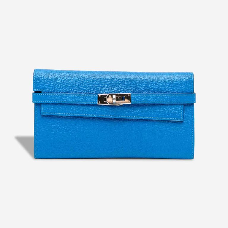 Hermès Kelly Long Wallet Chèvre Mysore Bleu Zanzibar Front | Sell your designer bag