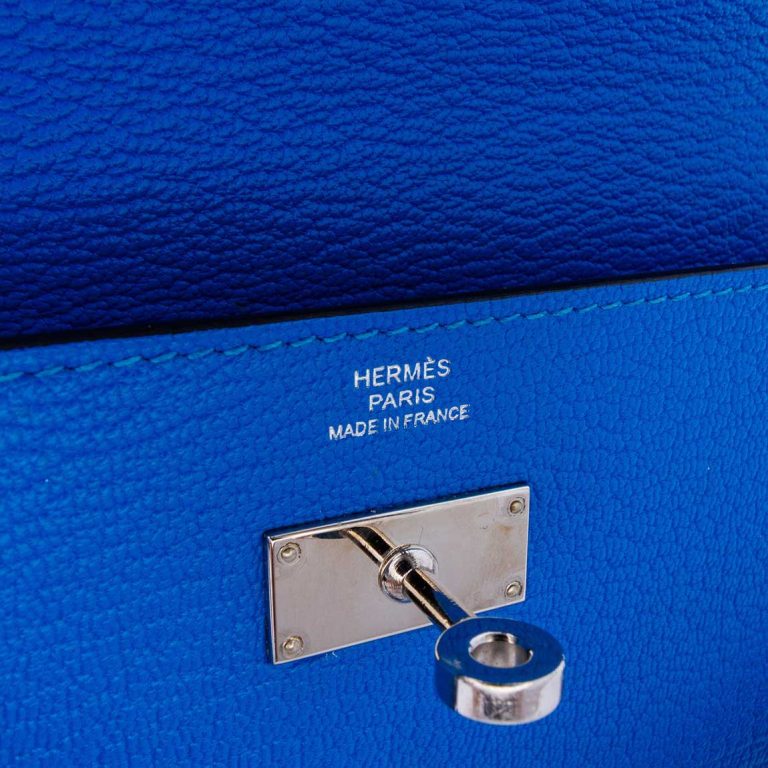 Hermès Kelly Long Wallet Chèvre Mysore Bleu Zanzibar Logo | Sell your designer bag