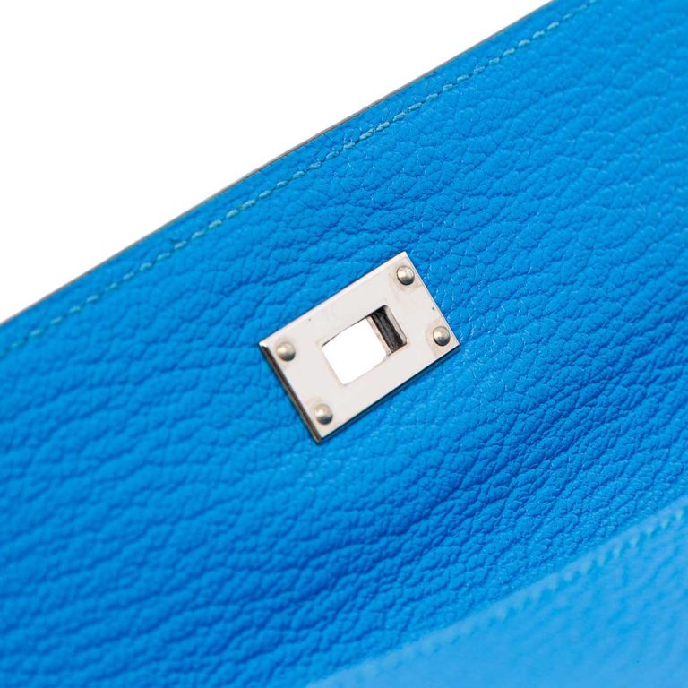 Hermès Kelly Long Wallet Chèvre Mysore Bleu Zanzibar Front | Sell your designer bag