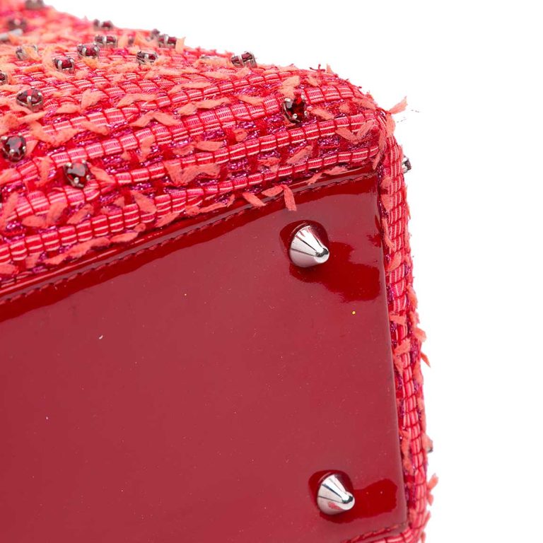 Medium Tweed Fringe Rhinestone Lady Dior Signs of wear | Sell your designer bag